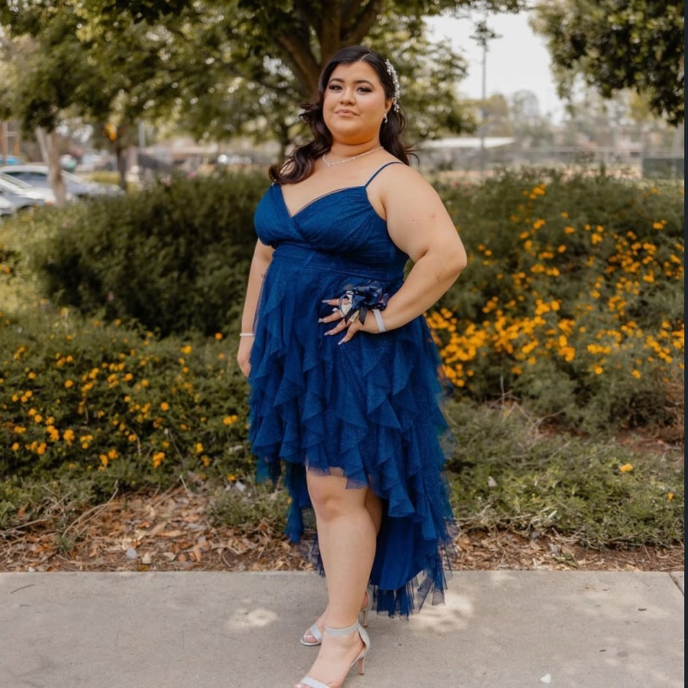 Camille La Vie Royal Blue Ruffled High Low Dress
